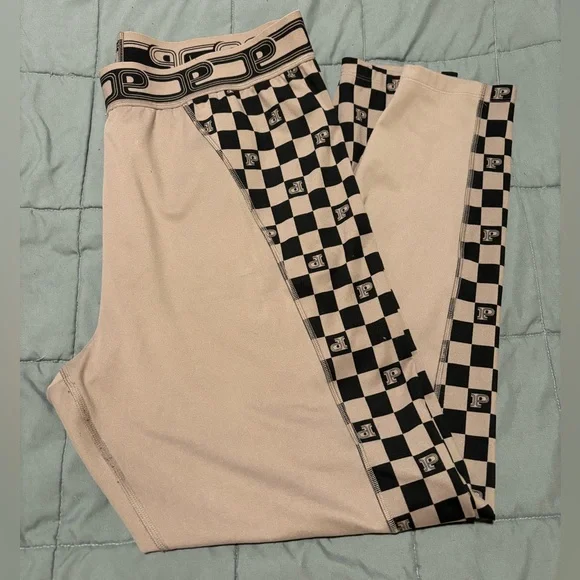 VICTORIA’S SECRET PINK Active Tan and Black Checkered Leggings Womens Size XXL - Picture 7 of 8